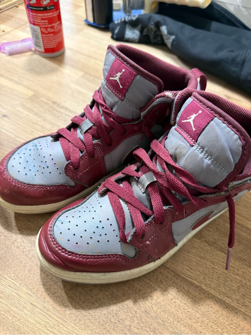 Jordan Kids Burgundy and Gray High-Top Sneakers